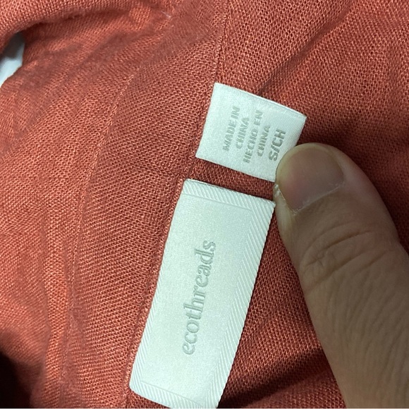 T4a- ECOTHREADS Rust Orange Sleeveless Button Up LINEN Shirt - Picture 5 of 6